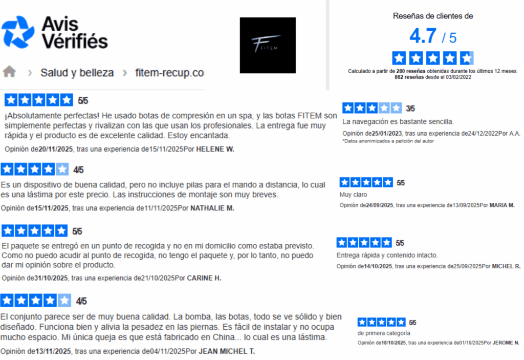 opiniones de clientes sobre las botas de presoterapia Fitem