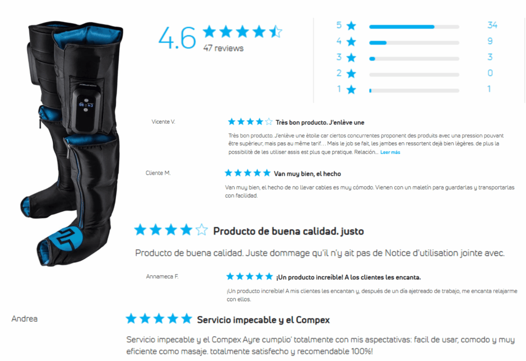 Opiniones de los clientes sobre la presoterapia Compex